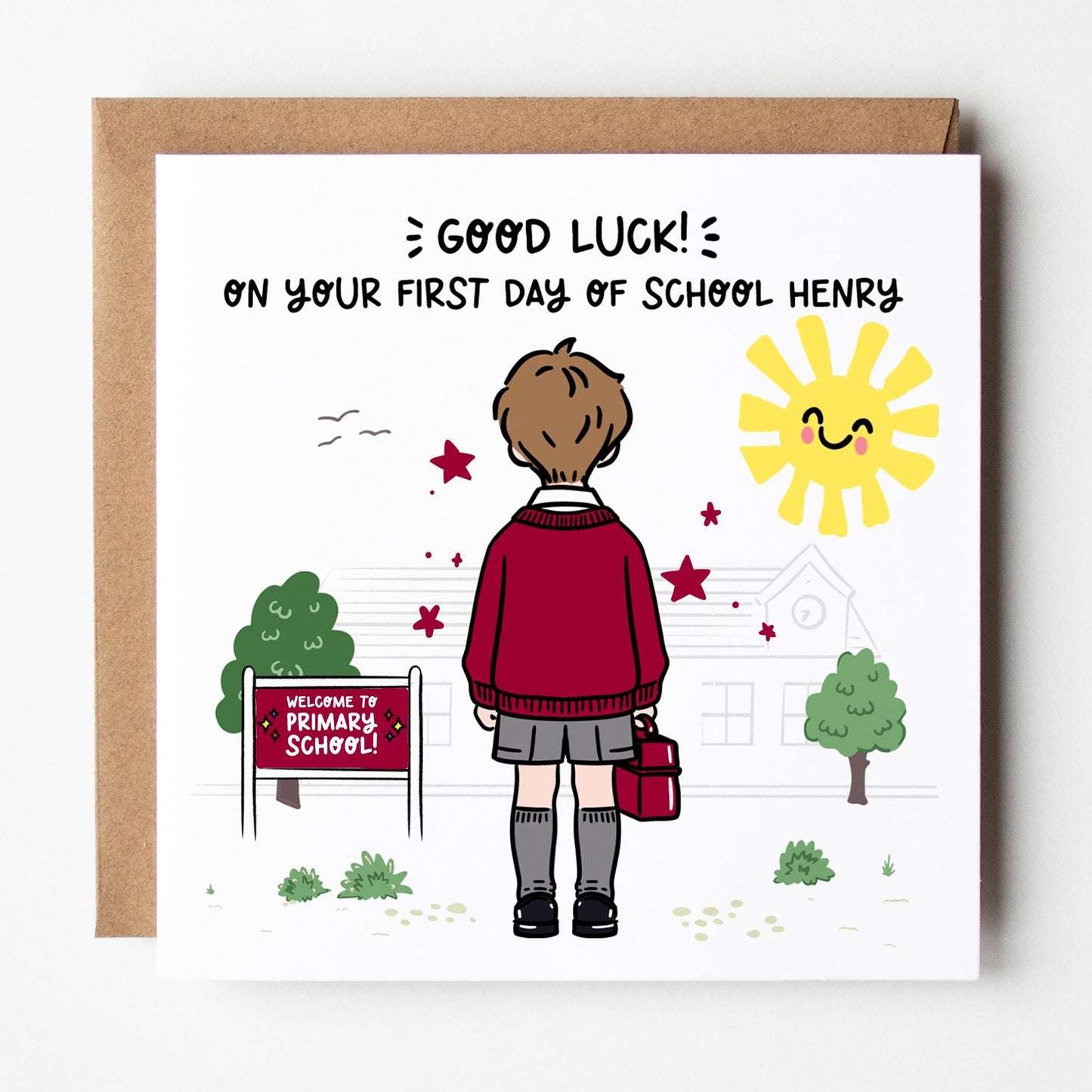 Boy First Day of School Card • Custom Primary School Starter Card for Boys • Good Luck Starting School Card • Starting Big School Card