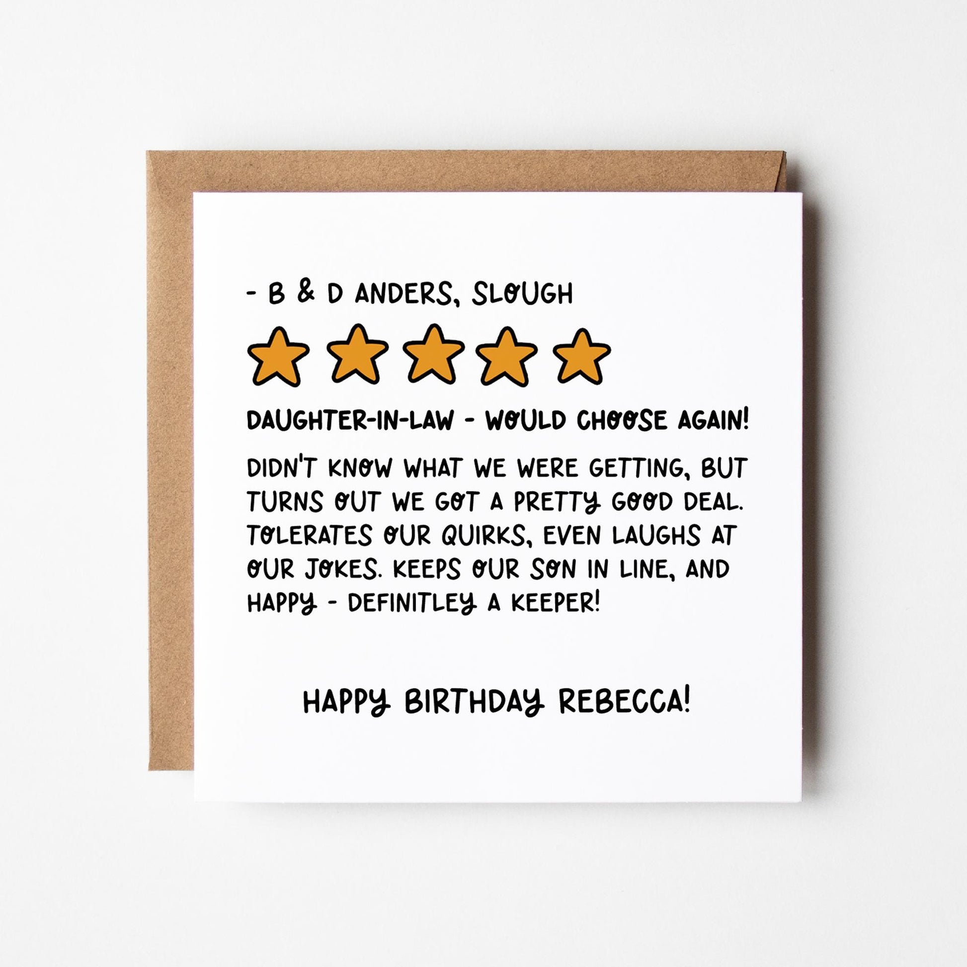 Daughter-In-Law Birthday Card • Review Birthday Card for Daughter-in-Law • Personalised Birthday Card for Daughter • Funny Birthday Card •