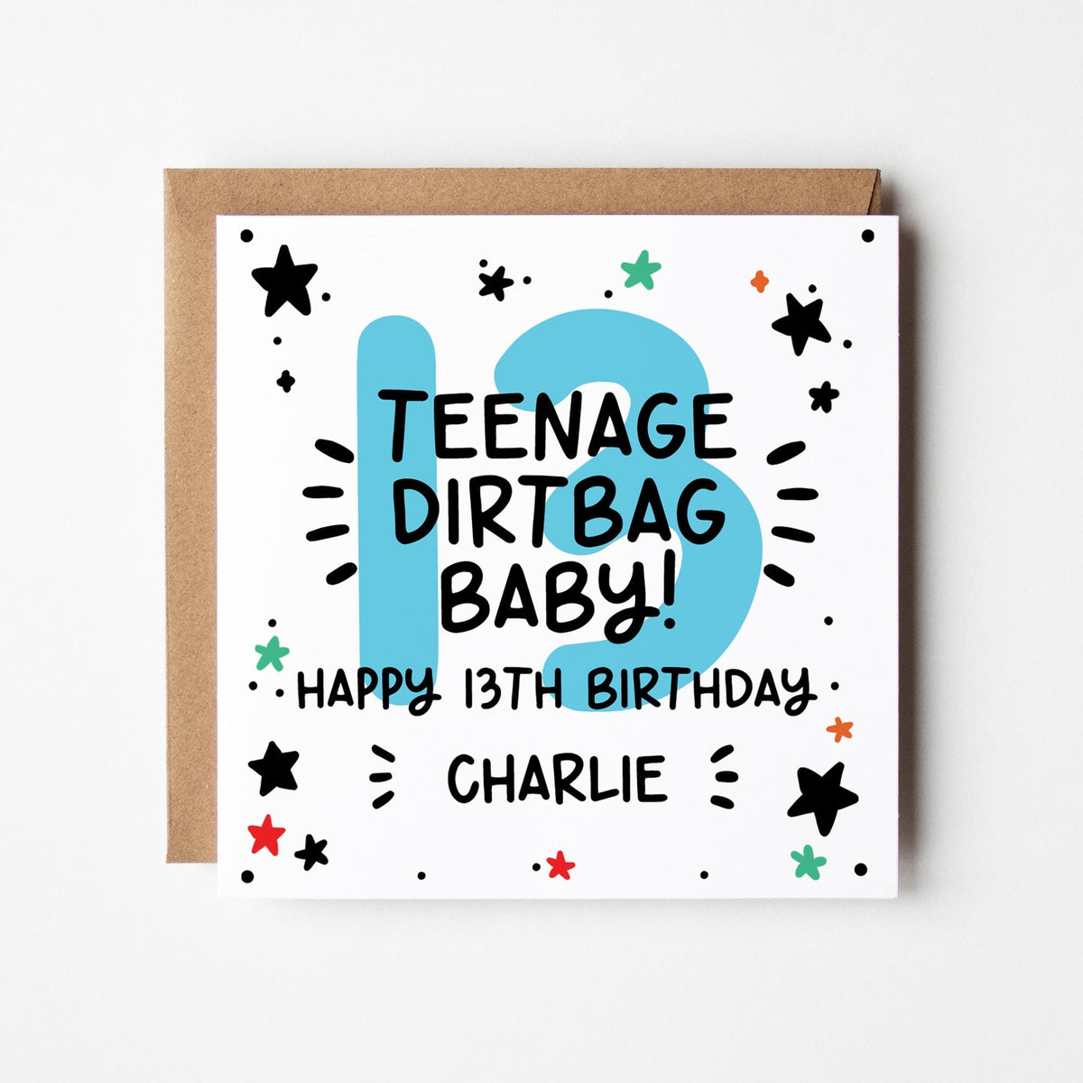 13th Birthday Card • Personalised Teenage Dirtbag 13th Birthday Card For Boys • 13 Today Teenagers Birthday Card • Teenage Boy