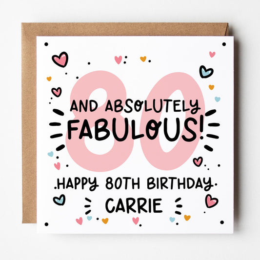 Fabulous 80th Birthday Card • Personalised 80th Birthday Card for Her • Fabulous at 80th Birthday Card