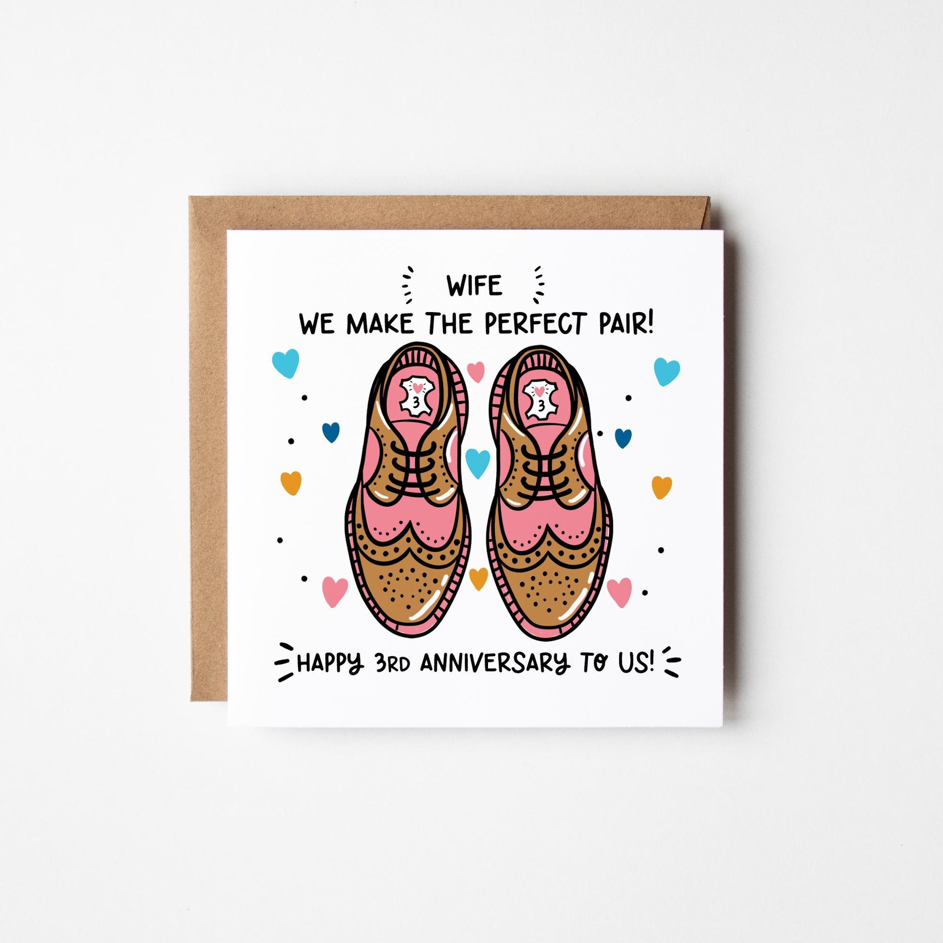 Wife 3rd Anniversary Card • Personalised Happy 3rd Anniversary Wife Card • 3rd Anniversary Card For Her • Leather Anniversary