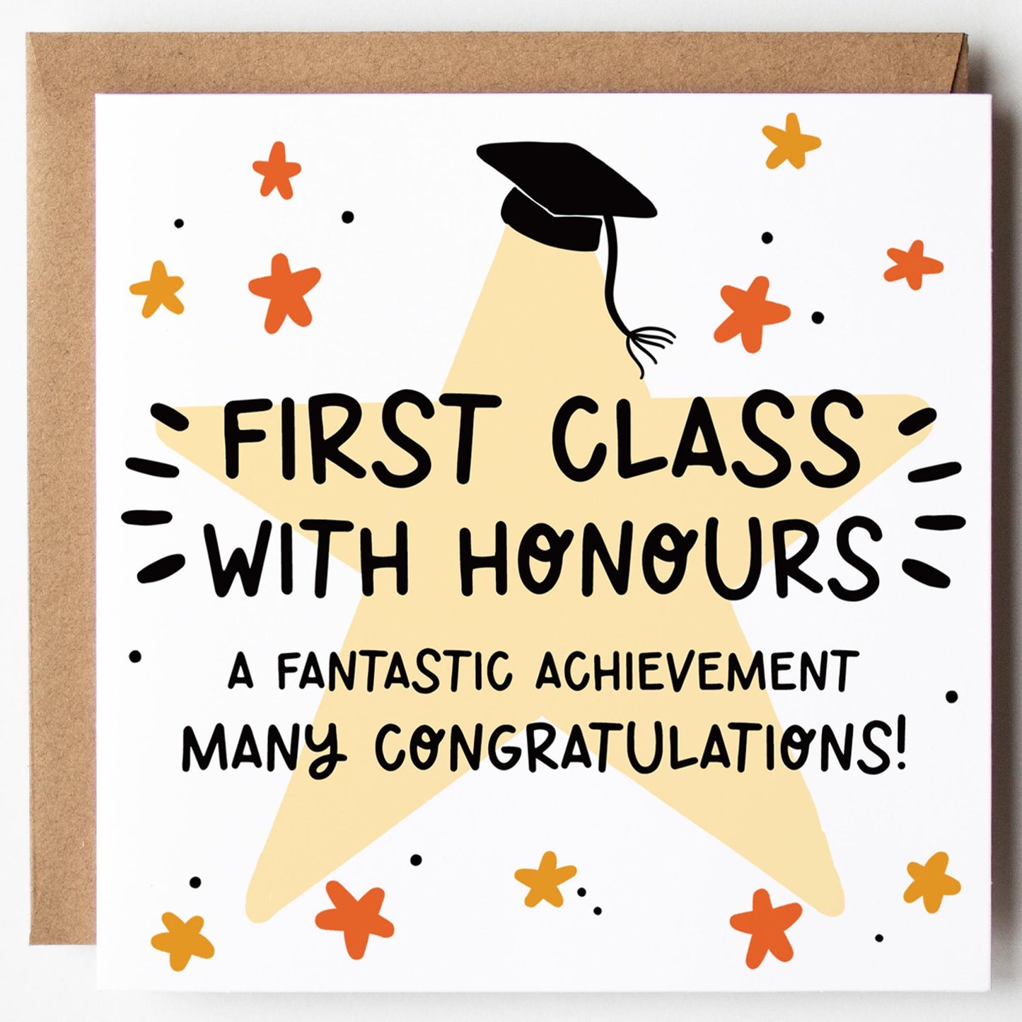 Graduation Card: First Class With Honours, Congratulations with Kraft Envelope