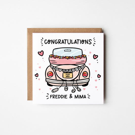 Wedding Card • Personalised Congratulations You're Married Card • Wedding Day Card with VW Beetle • Congratulations You Got Married •