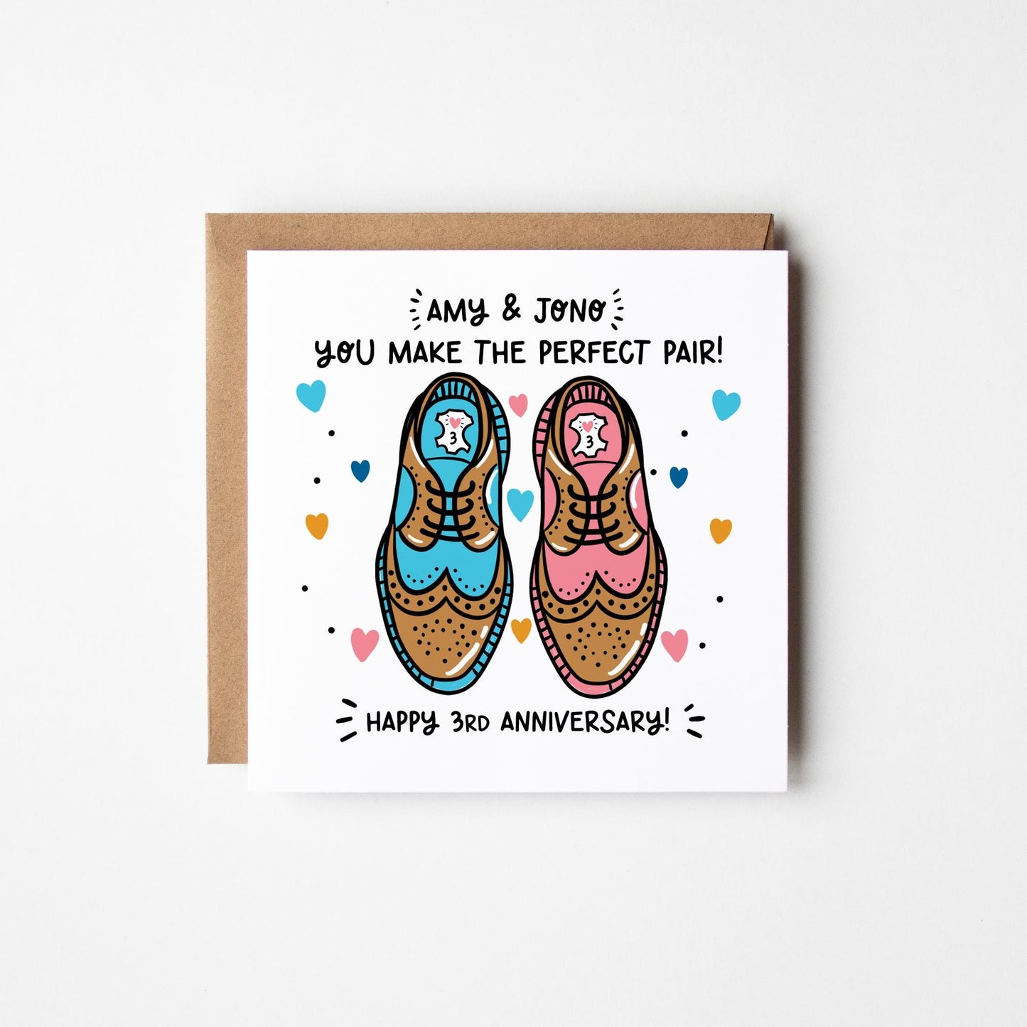 3rd Anniversary Card • Personalised Happy 3rd Anniversary Card • 3rd Anniversary Card For Them • Leather Anniversary