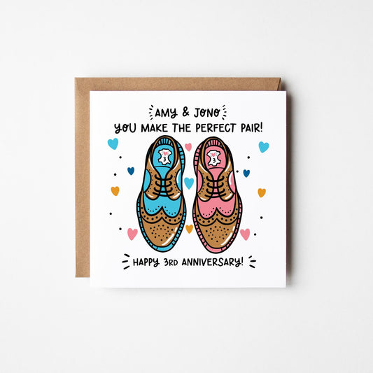 3rd Anniversary Card • Personalised Happy 3rd Anniversary Card • 3rd Anniversary Card For Them • Leather Anniversary