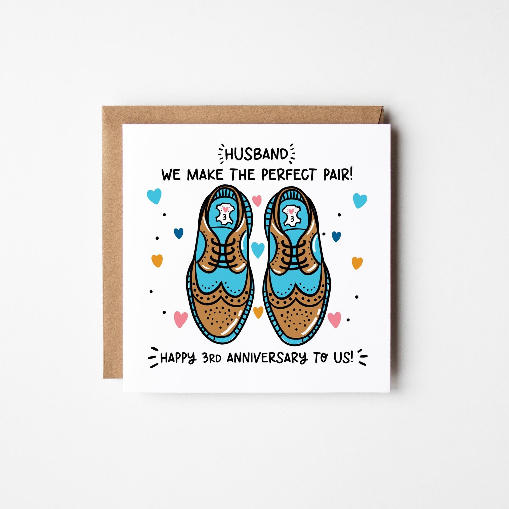 Husband 3rd Anniversary Card • Personalised Happy 3rd Anniversary Card • 3rd Happy Anniversary Card For Him • Leather Anniversary