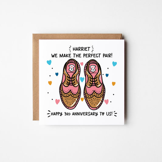 Wife 3rd Anniversary Card • Personalised Happy 3rd Anniversary Wife Card • 3rd Anniversary Card For Her • Leather Anniversary