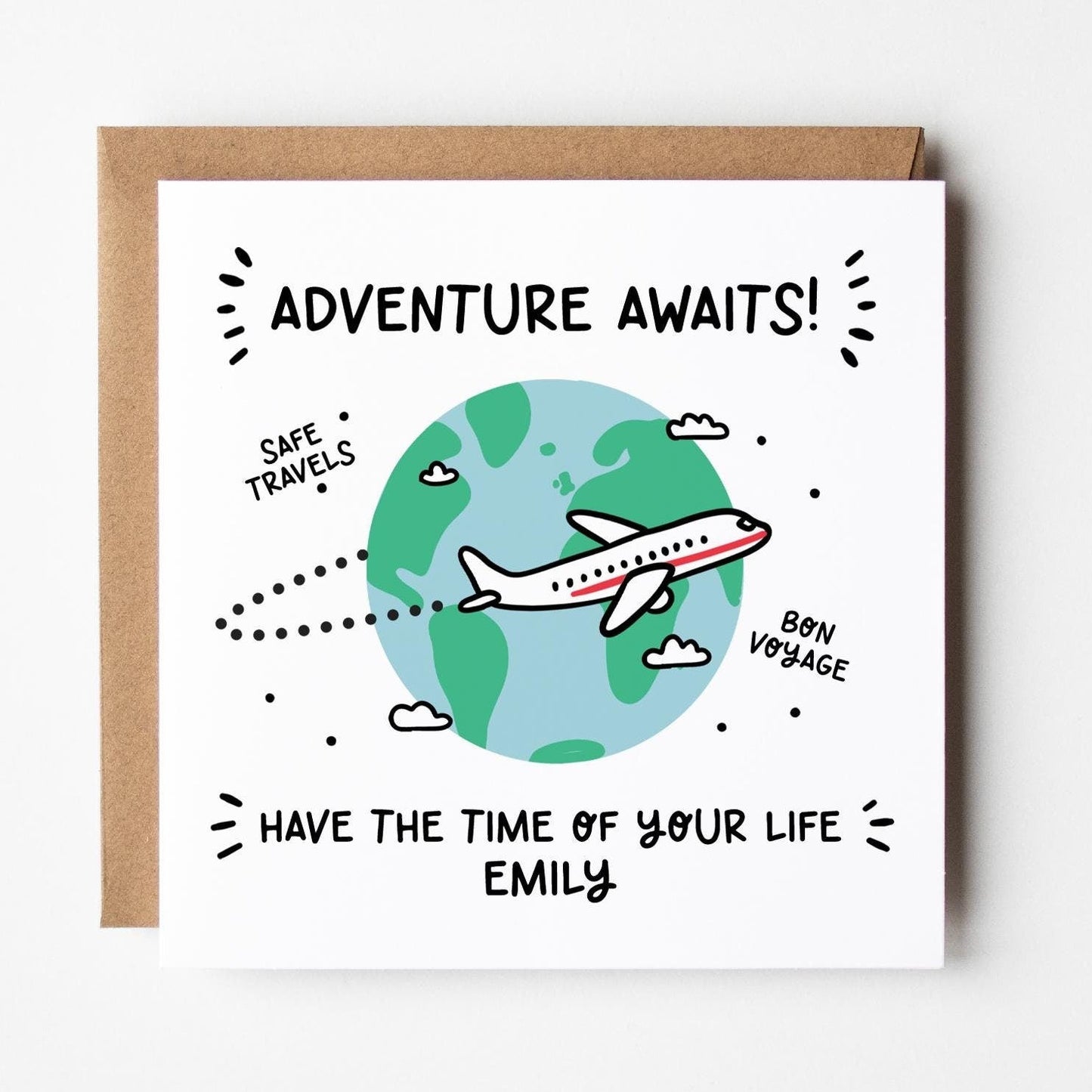 Adventure Awaits Card • Personalised Bon Voyage Safe Travels Card for Travellers • Cute Travel Card •