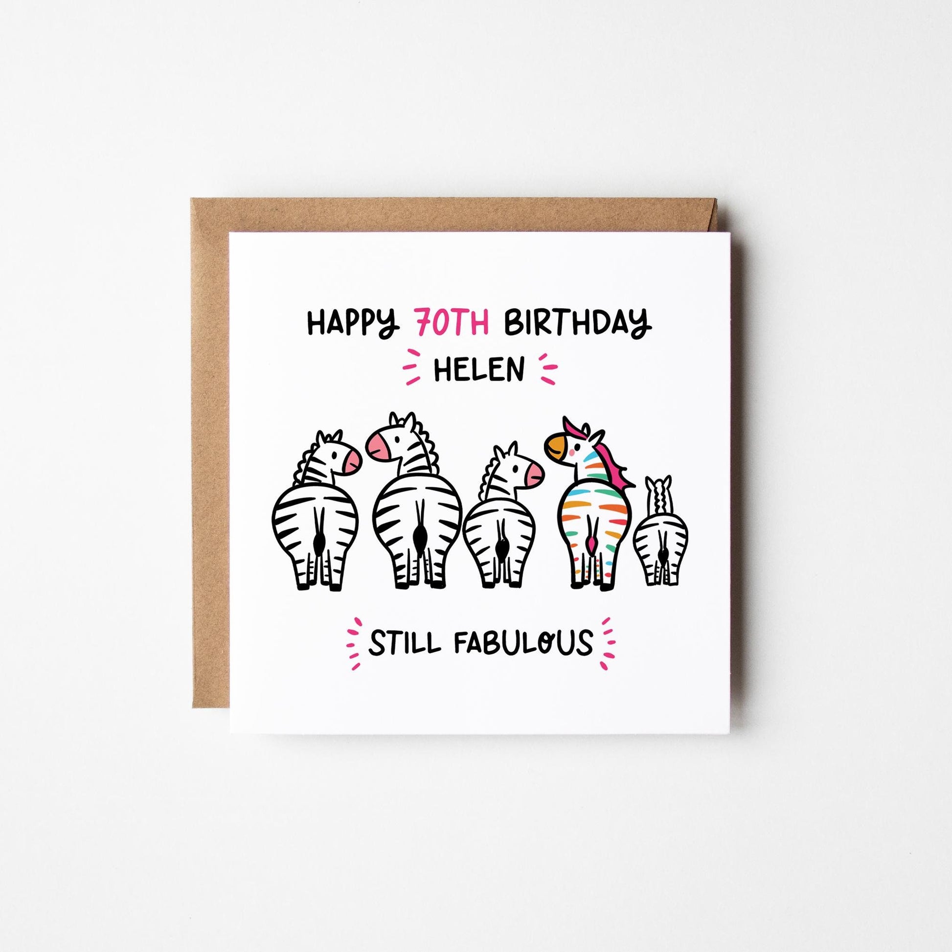 Still Fabulous 70th Birthday Card for Her • Personalised 70th Birthday Card • Zebra Birthday Card • Fabulous at 70 Card
