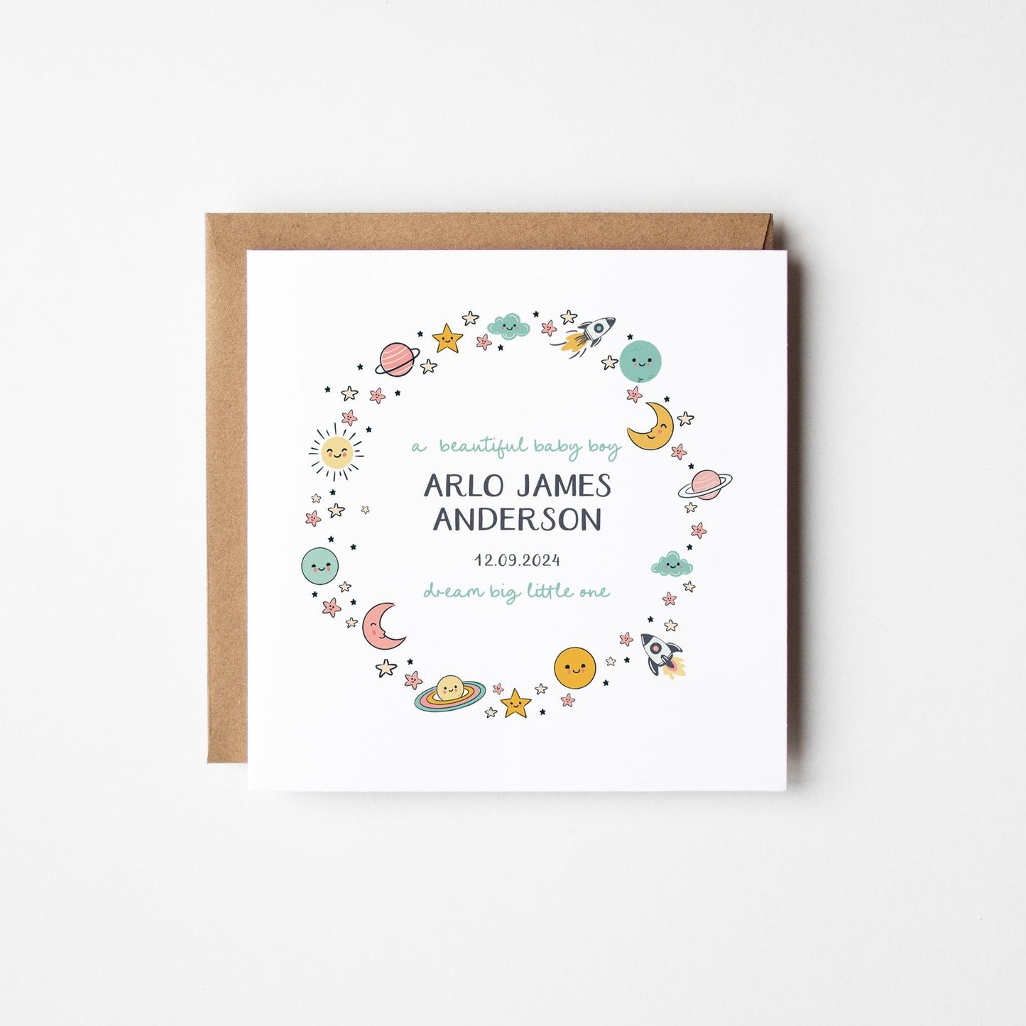 New Baby Boy Card • New Baby Card • Congratulations New Baby Boy Card • Boy's Birth • Baby Reveal • Space Theme