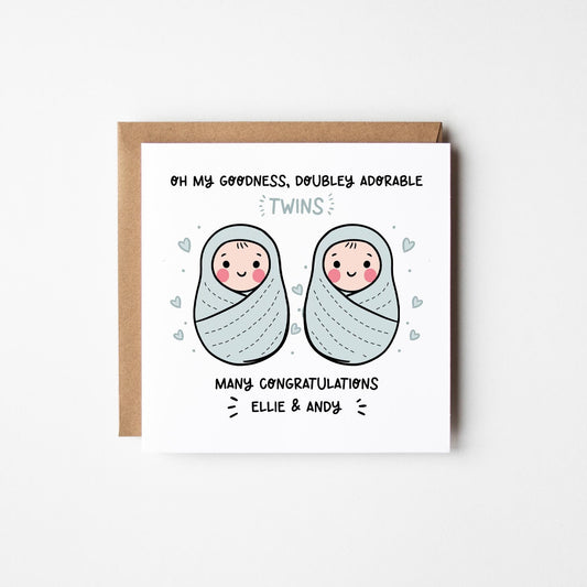 Twins Card Boys • Personalised Twin Boys Card • Congratulations Twins Card • Baby Shower Card