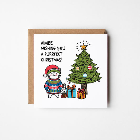 Personalised Christmas Cat Card • Christmas Card with Cat • Personalised Cat Christmas Cards