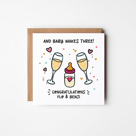 New Baby Card Baby Makes Three • Personalised New Baby Card • Congratulations New Baby Card • And Then There Was Three New Baby Card