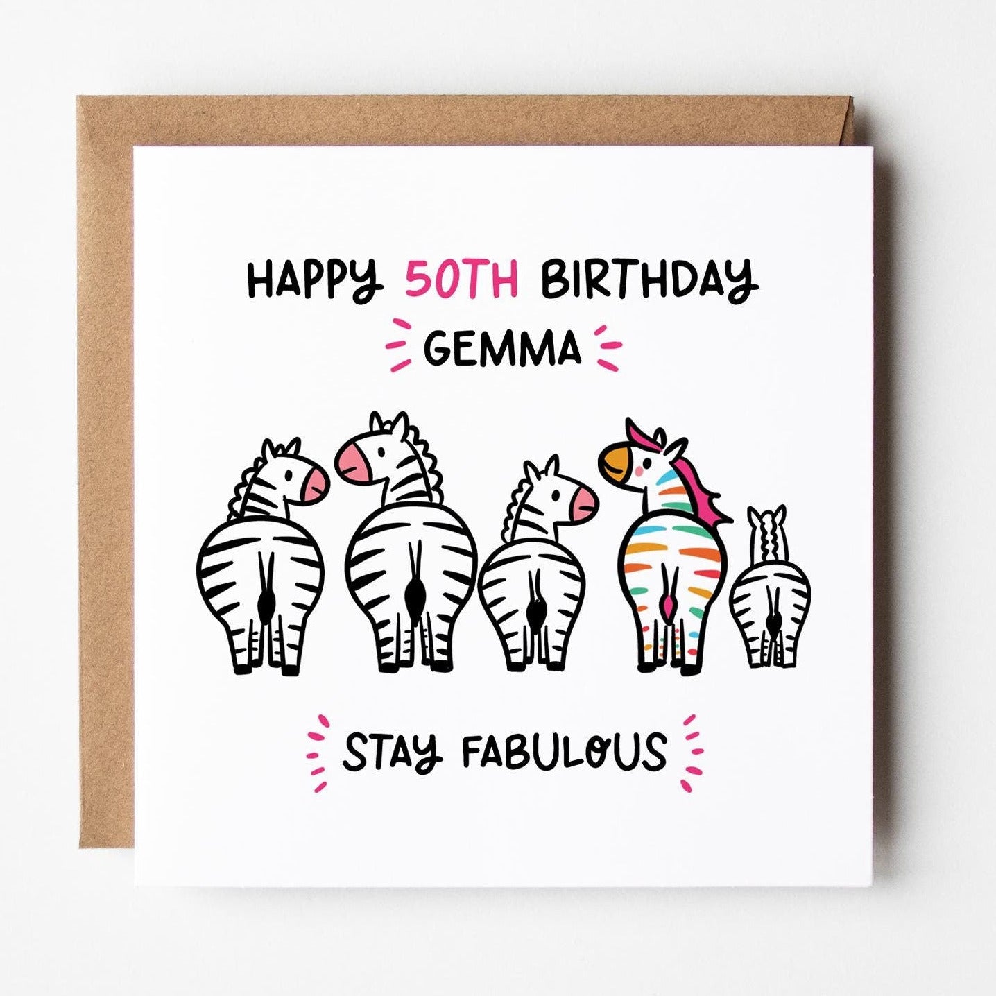 Stay Fabulous 50th Birthday Card for Her • Personalised 50th Birthday Card • Zebra Birthday Card • Fabulous at 50 Card