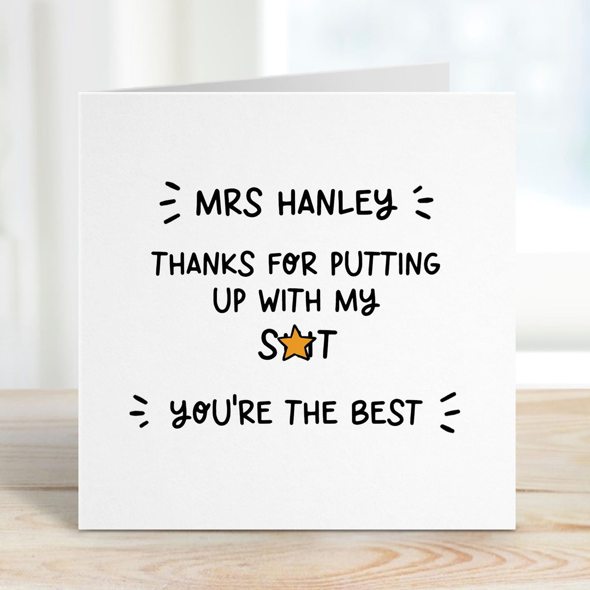 Rude Funny Thank You Teacher Card • Personalised Card for Teacher • Card from Pupil • Rude Teacher Card