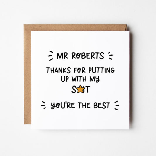 Rude Funny Thank You Teacher Card • Personalised Card for Teacher • Card from Pupil • Rude Teacher Card