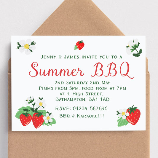 printed party invitations with strawberries